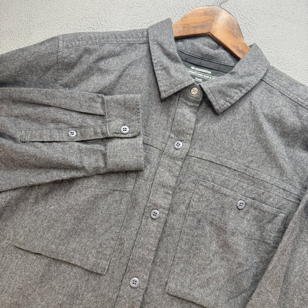 REI Co-op Flannel Shirt Women XL Gray 100% Cotton Button Up Outdoor Hiking